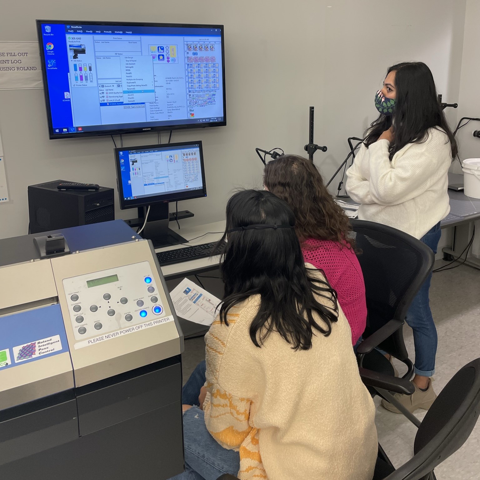 In the course I was available for student labs, being a guide for producing with the wide format printer and plotter table